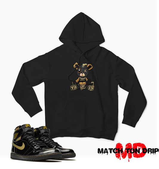 MISFIT TRAPPIN BEAR HOODIES JORDAN 1 BLACK METALLIC GOLD